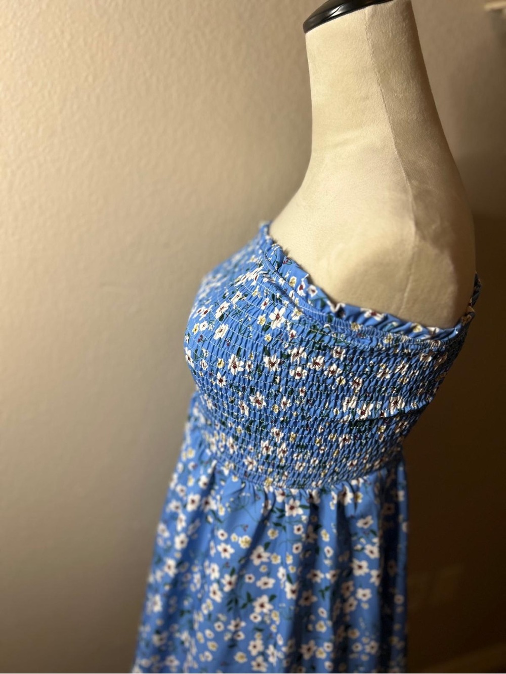 Blue Floral Strapless Smocked Sundress - Picture 9 of 16